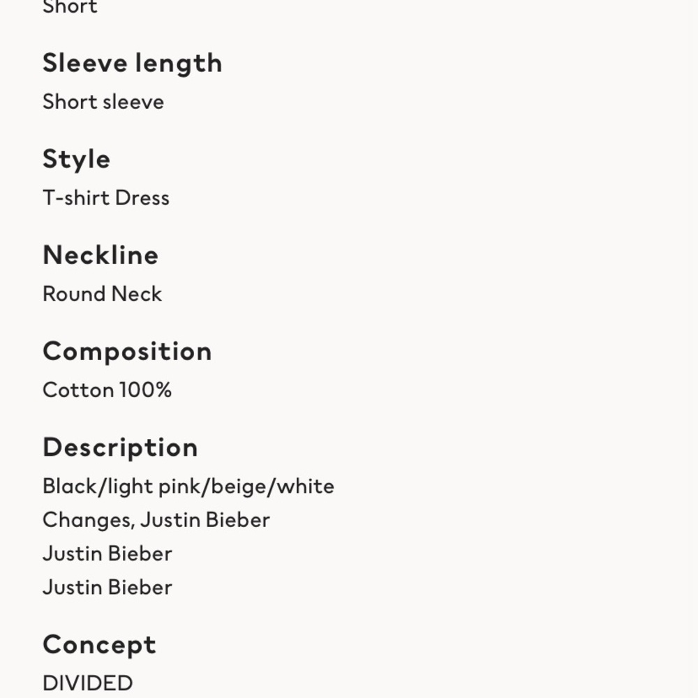 NEW H&M Justin Bieber printed tshirt dress S - Picture 3 of 4